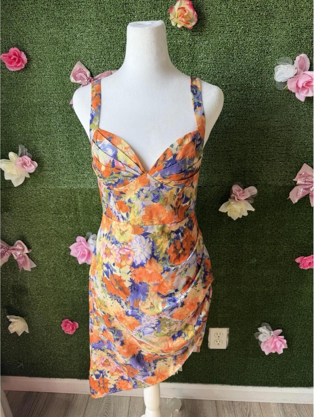 Cider Women's Asymmetrical Hem Floral Midi Dress Size S